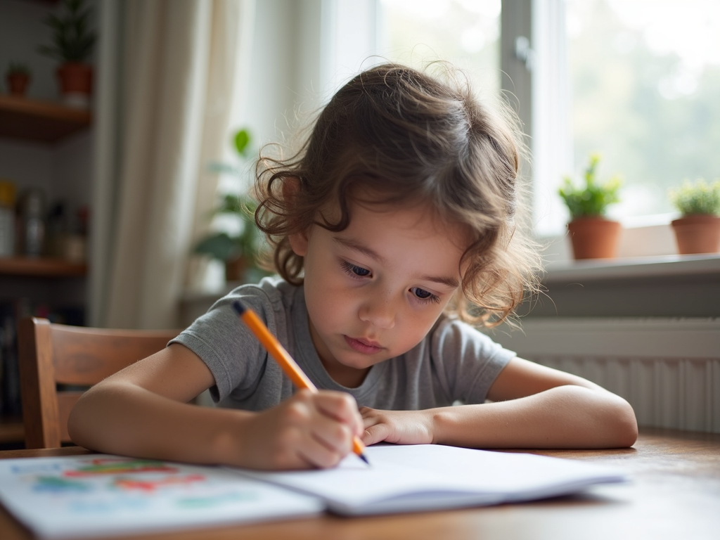 A child studying effectively after a good night's sleep