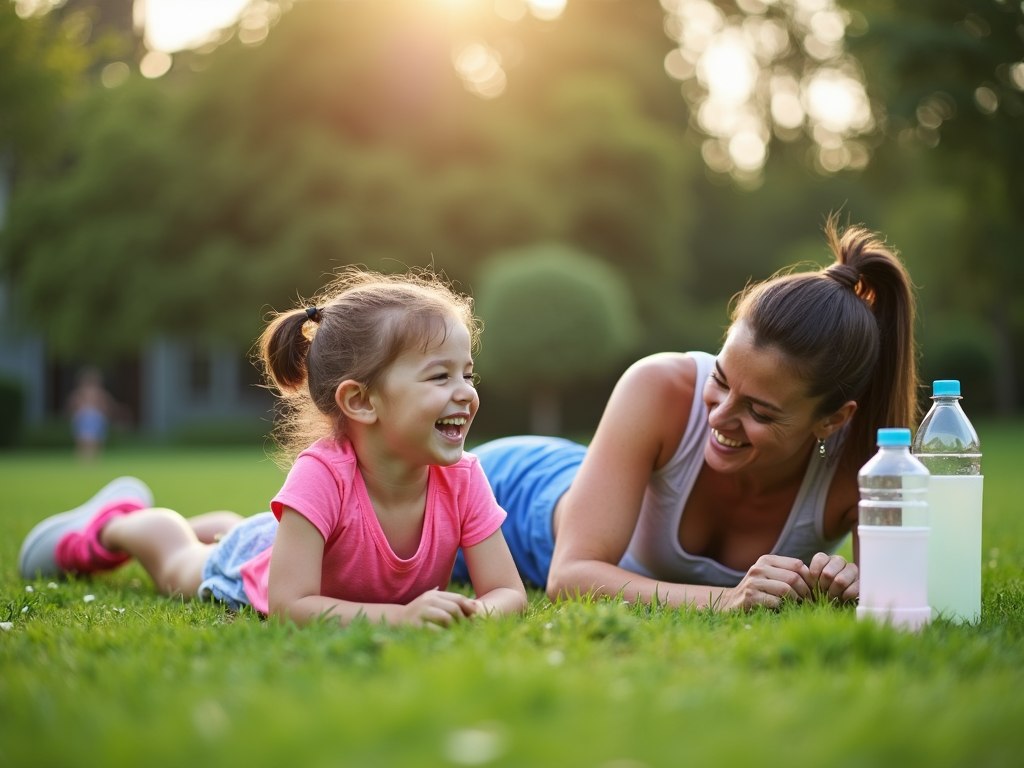 Parent and child stretching after exercise