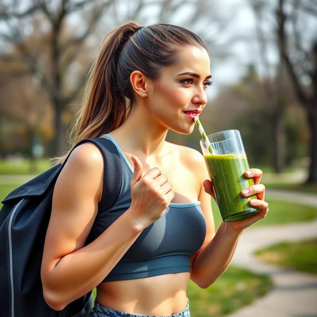 Person enjoying a post-workout green smoothie