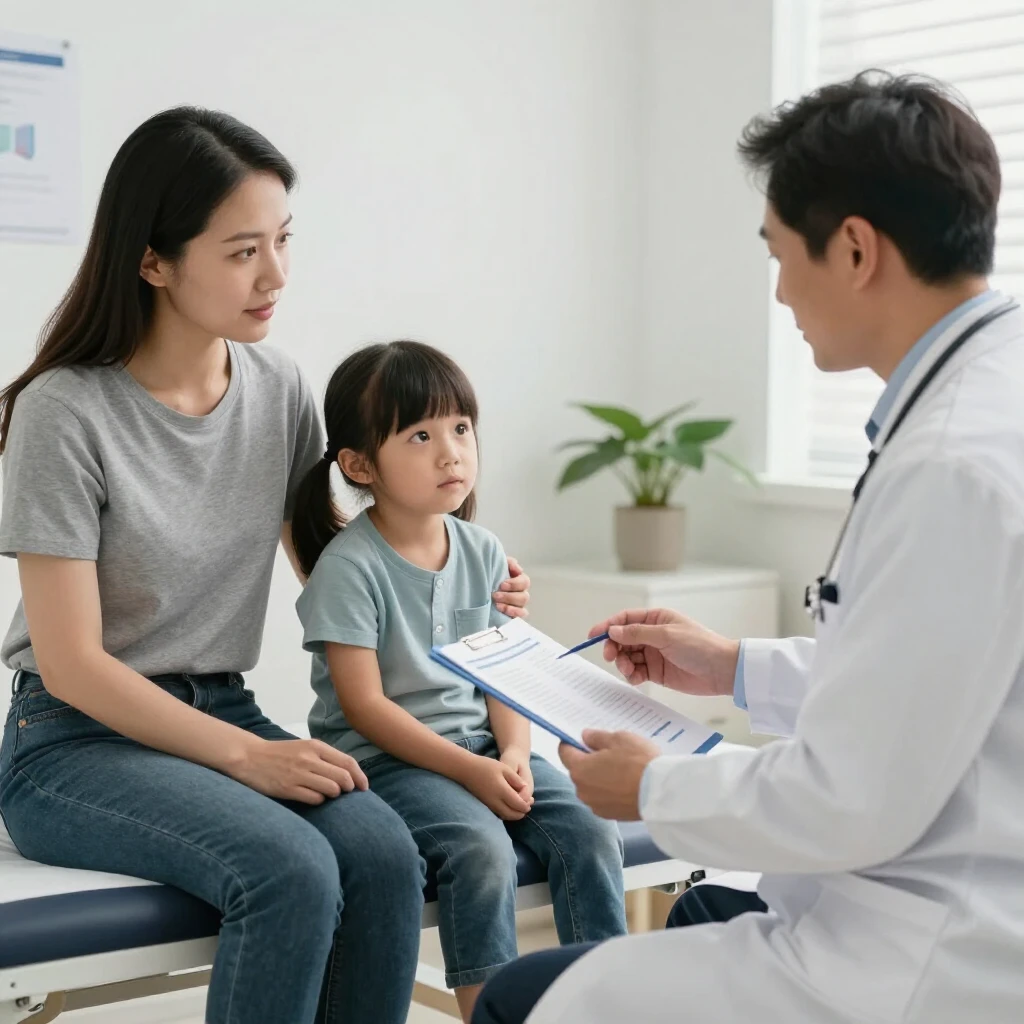 Family discussing child's food allergy with a pediatric allergist