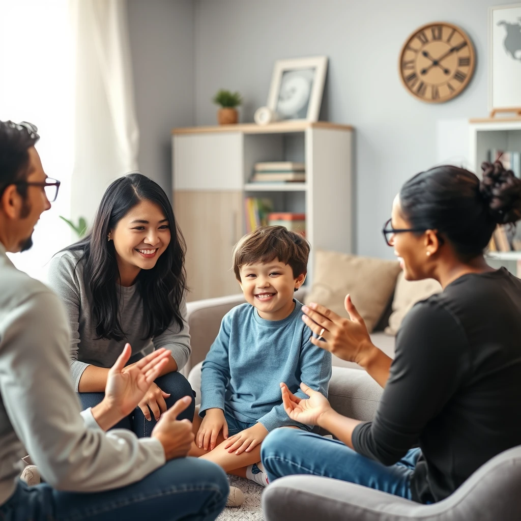 Family participating in therapy session to support child with special needs
