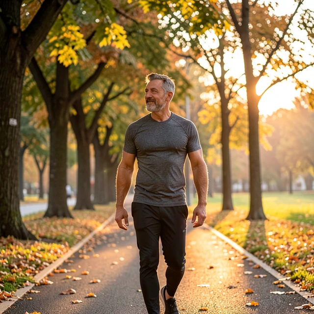 Mindful walking exercise in a peaceful park