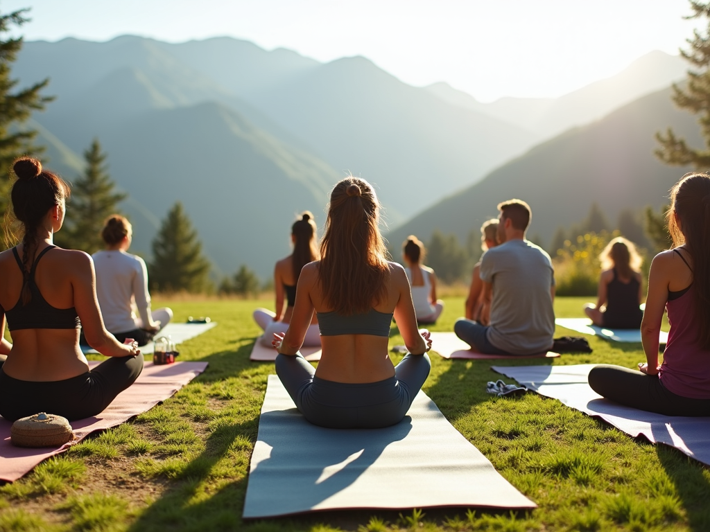 Individuals engaging in a calming yoga session amidst nature.