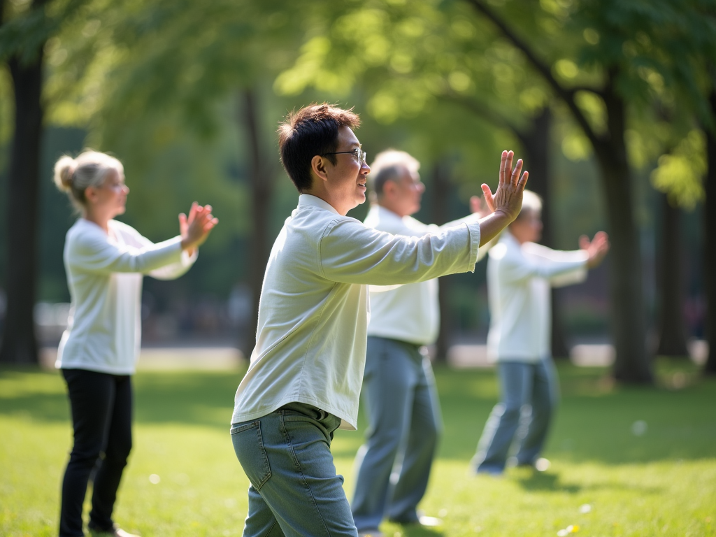 A diverse group engaging in Tai Chi, highlighting its accessibility and community aspect.