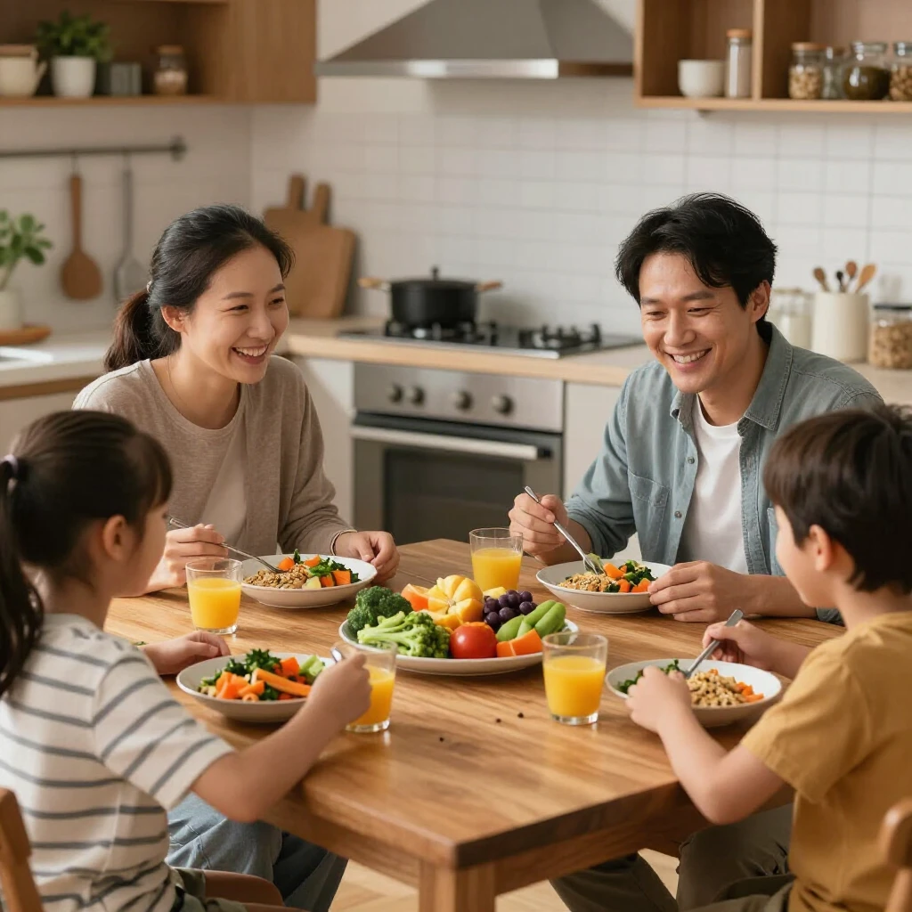 Family sharing a nutritious meal at home