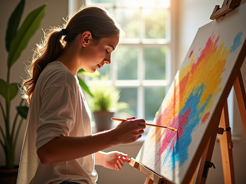 Person enjoying a creative painting session.