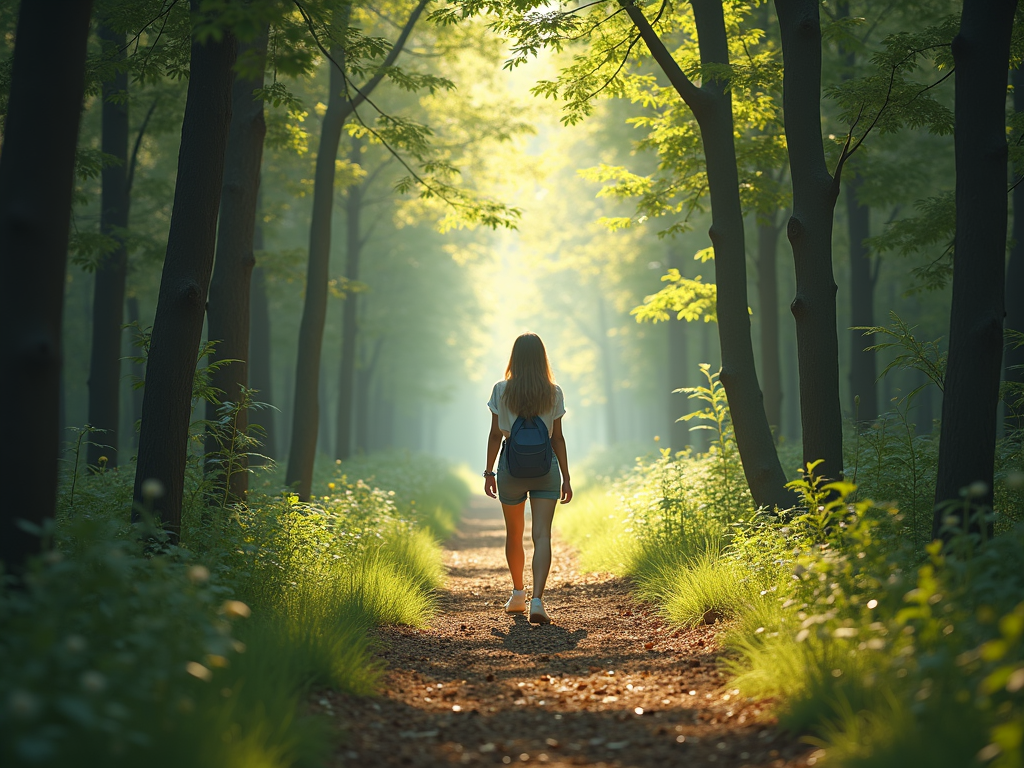 Person walking in forest.