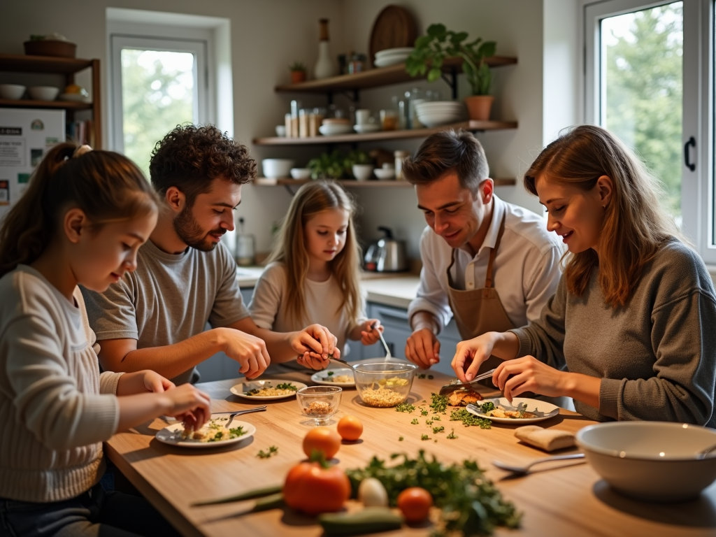 Family cooking together on a weekend