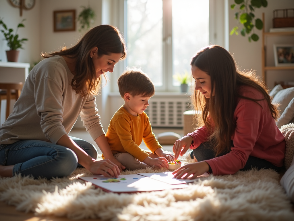 An engaging family therapy session at home, showcasing interaction and communication.