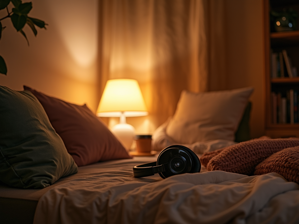 Cozy sensory-friendly corner with soft lighting and cushions