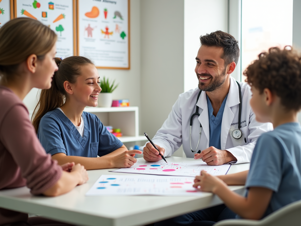 A doctor discussing chronic FPIES diagnosis with a family.