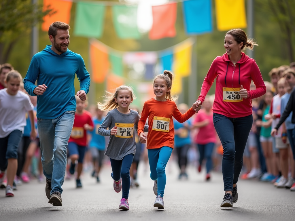 Families running together in a 5K race