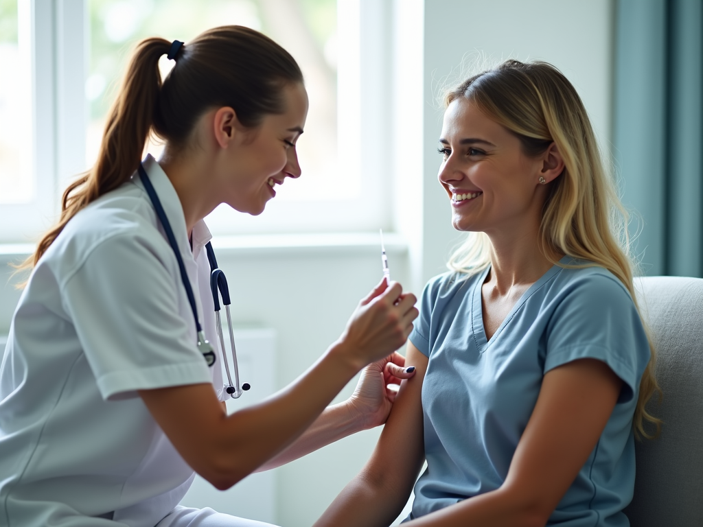 Nurse giving allergy shot to patient