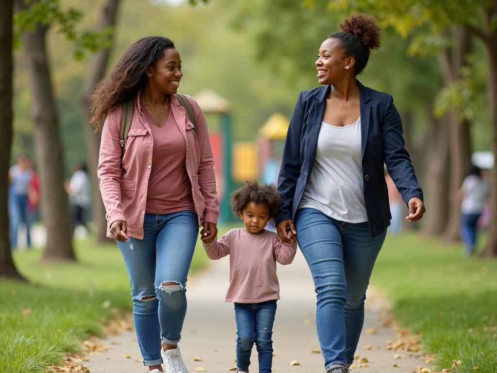 Community health worker with a family in a park