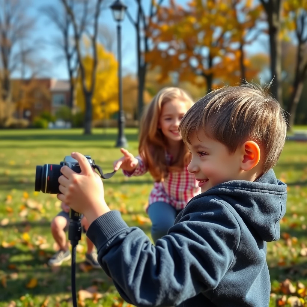 Child capturing family moments with a camera, highlighting photography benefits for kids