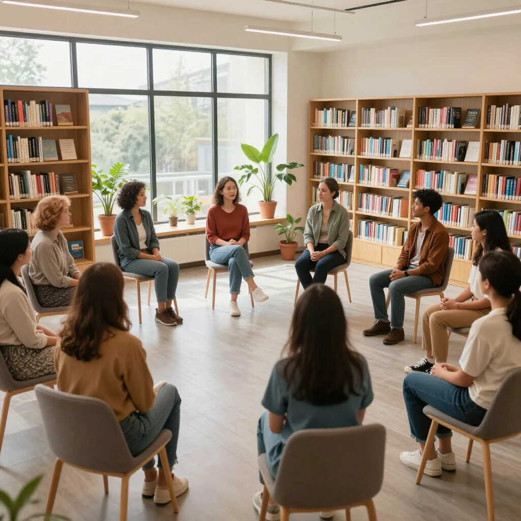 Community members engaging in a mental health workshop at the library