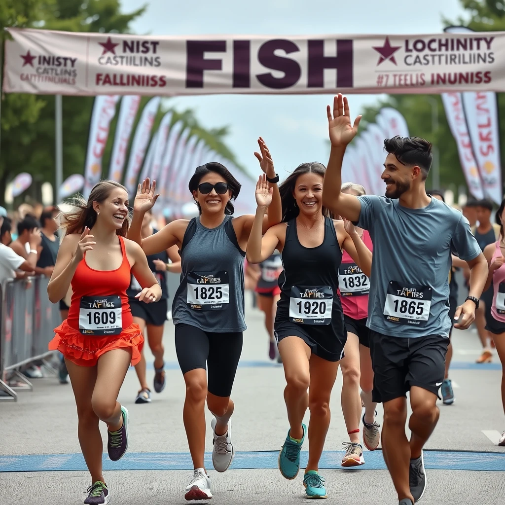 Family celebrating at the 5K finish line