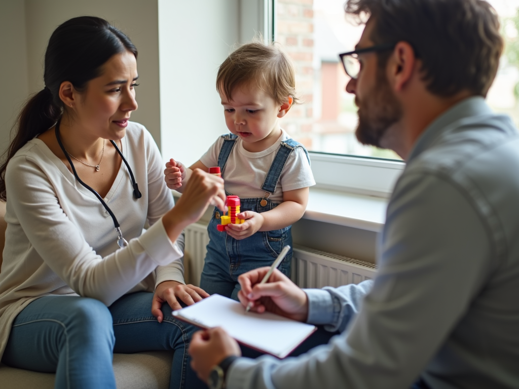 Parent learning about FPIES from a doctor