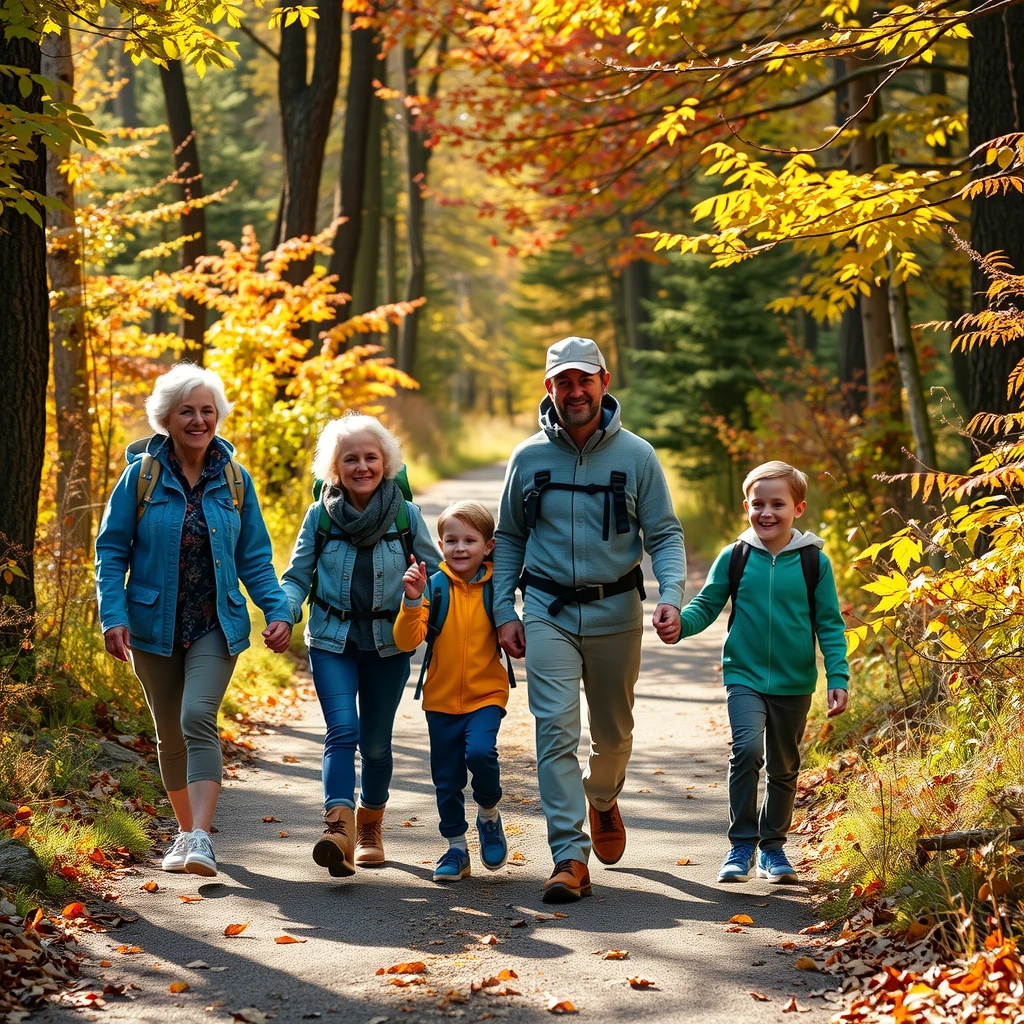Family enjoying a weekend hike in the woods