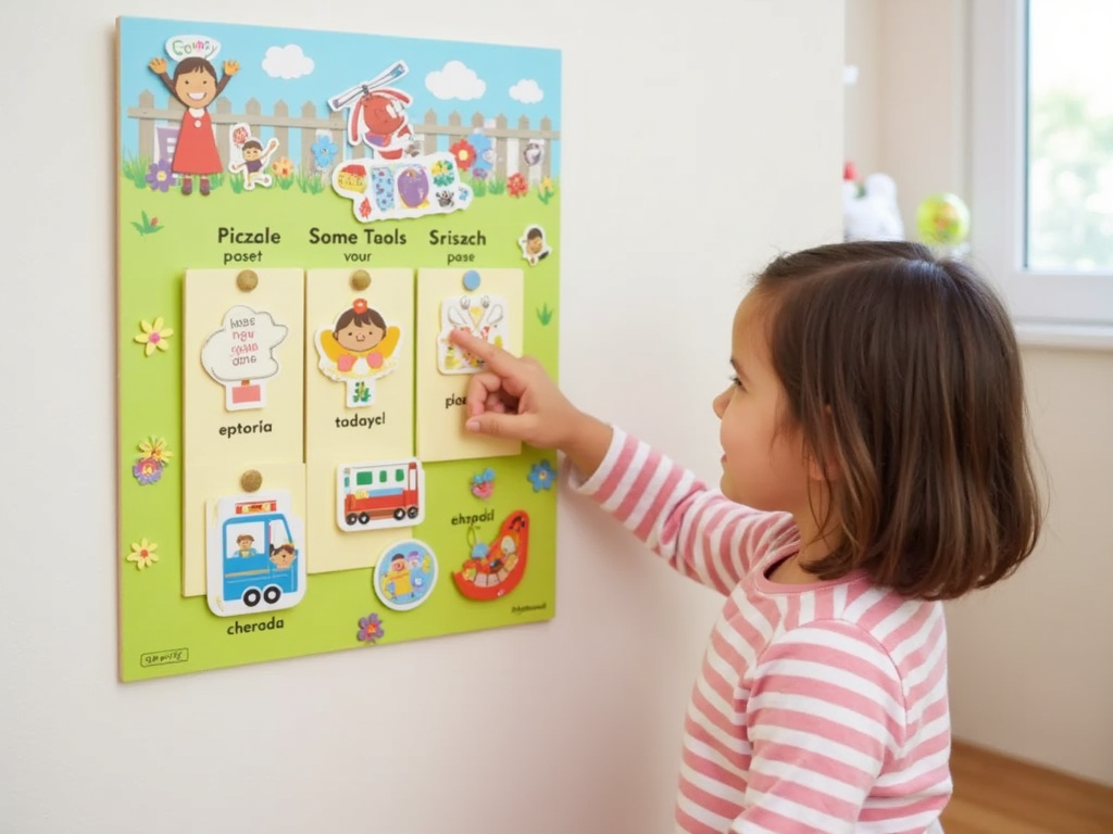 Child interacting with a fun visual schedule
