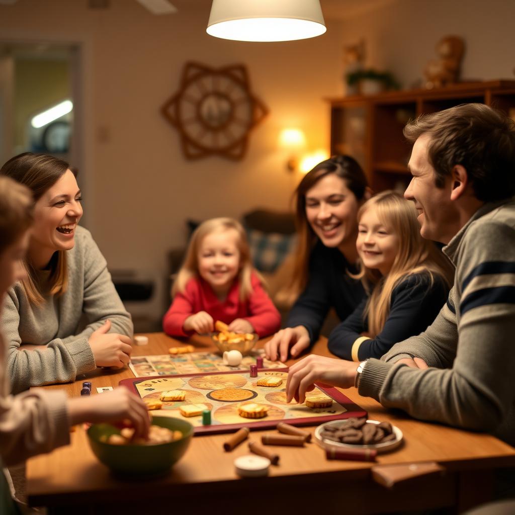 Family enjoying a board game night