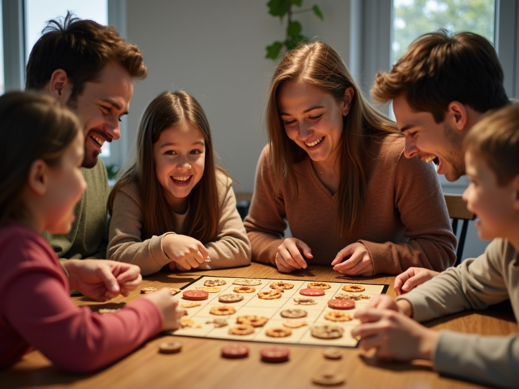 Family playing a board game together