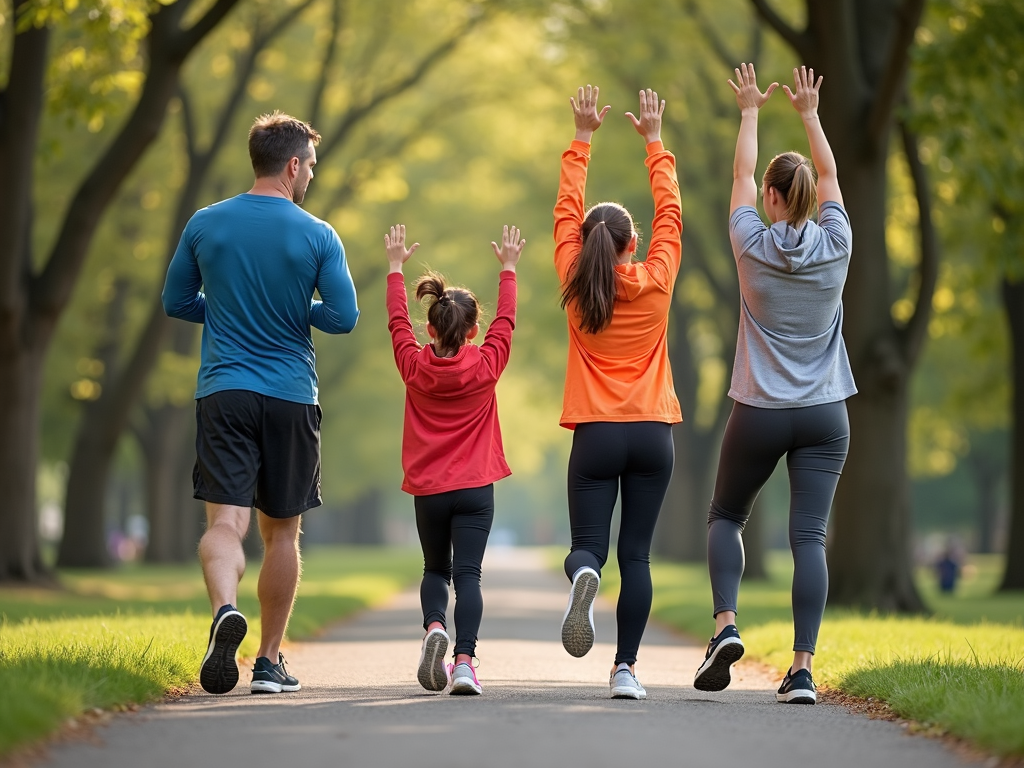 Family stretching together in a park