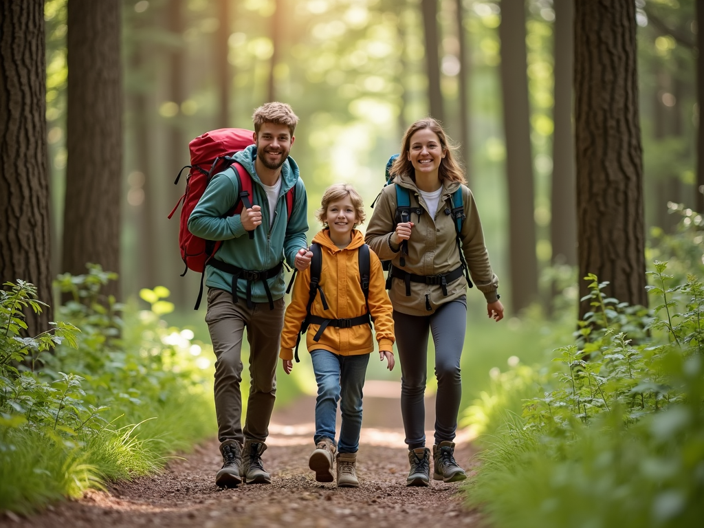 Family hiking together in a forest