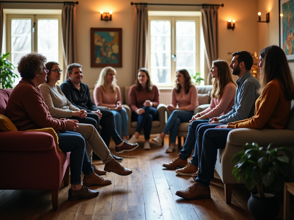 A support group meeting in a community center.