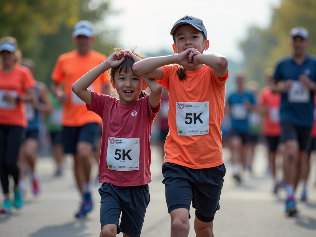 Family warming up before a 5K race