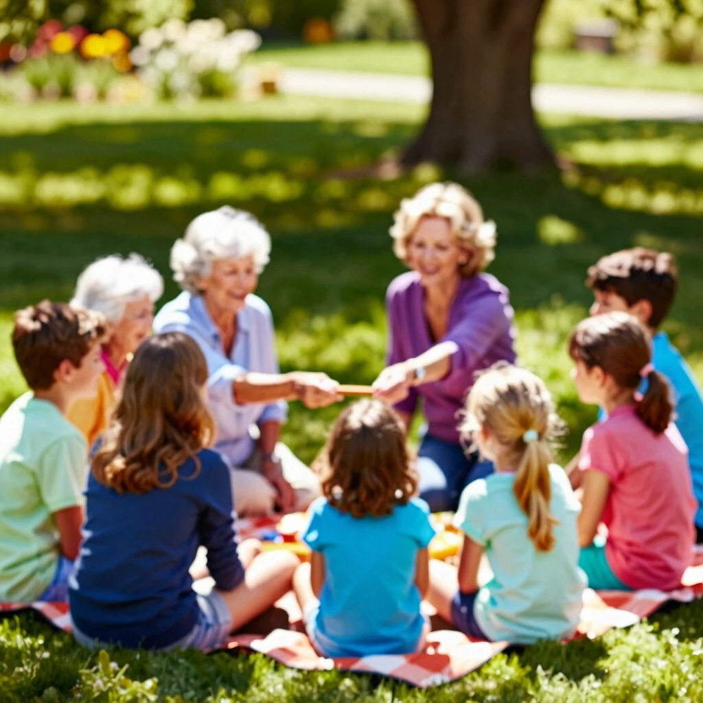 Multi-generational family circle sharing emotions outdoors