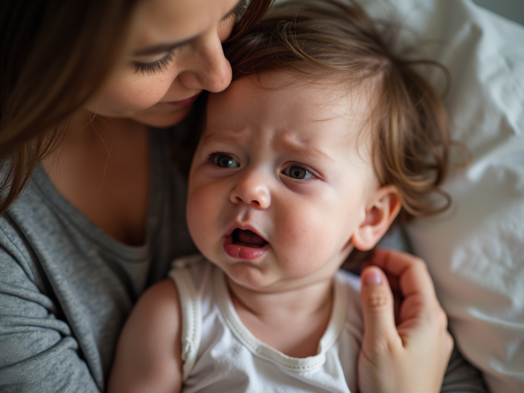 Infant showing signs of lethargy and pallor, common symptoms of acute FPIES.