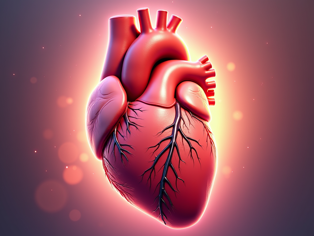 An illustration of a healthy heart, with vibrant colors and clear arteries.