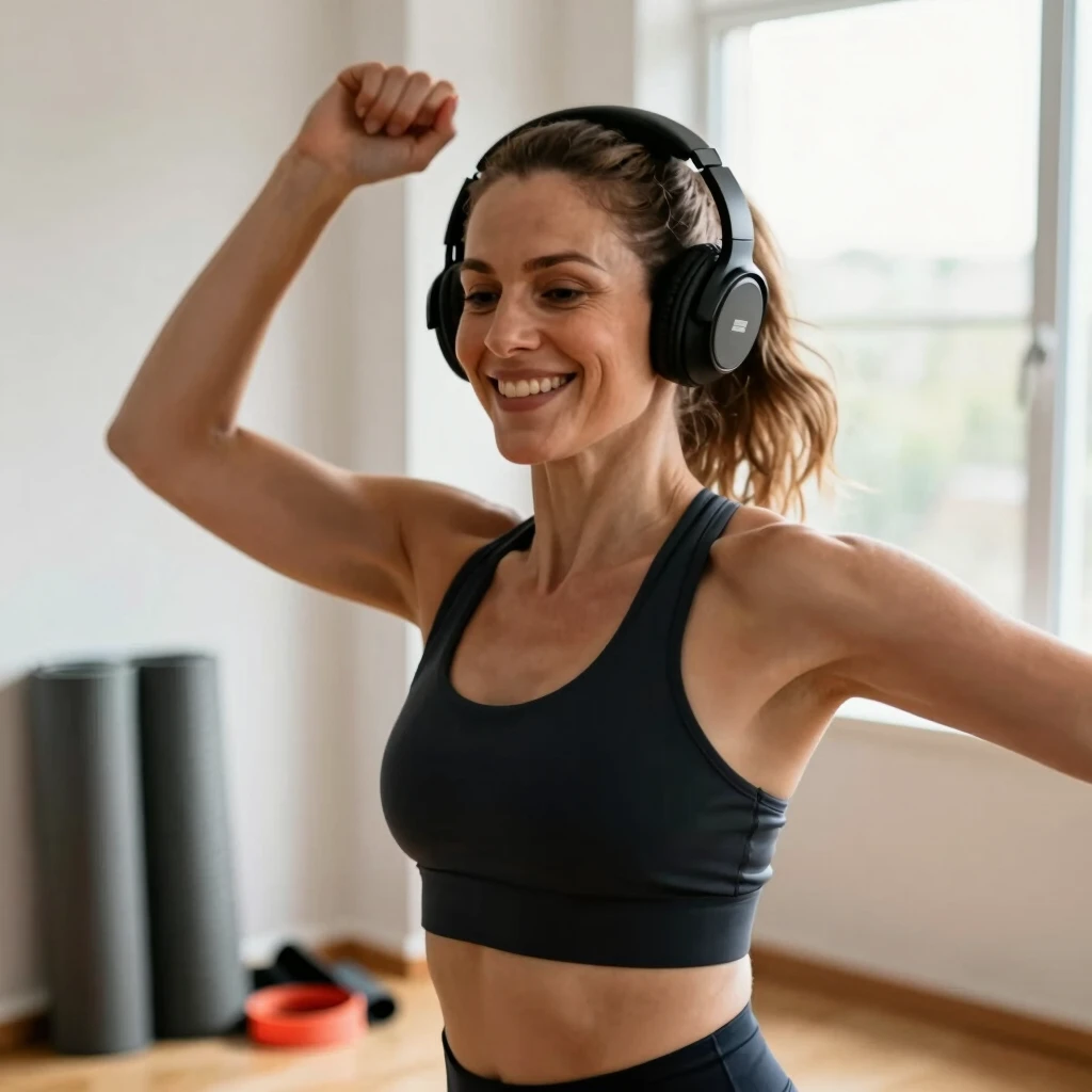 Woman enjoying a dance workout at home
