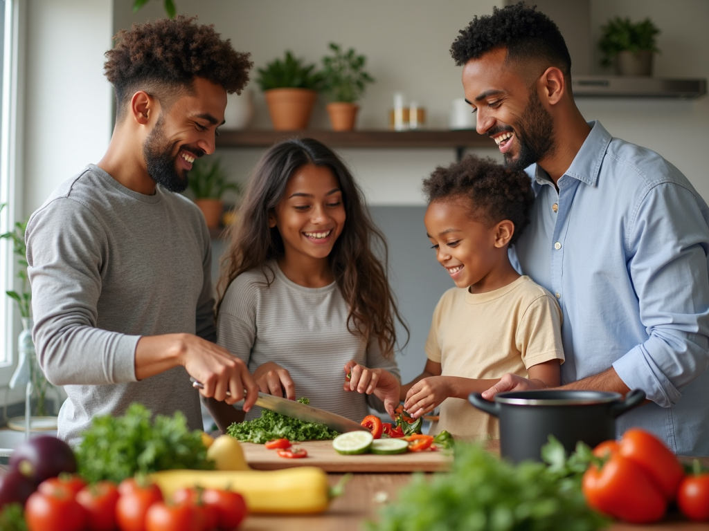 Family preparing healthy food.