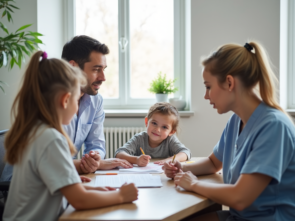 Family consulting allergist about immunotherapy