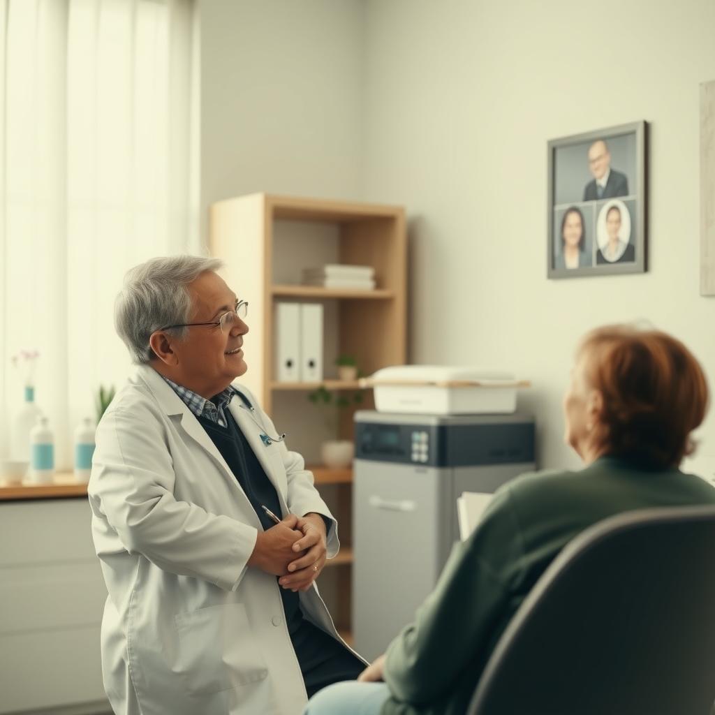 Doctor and patient discussing treatment in an office.