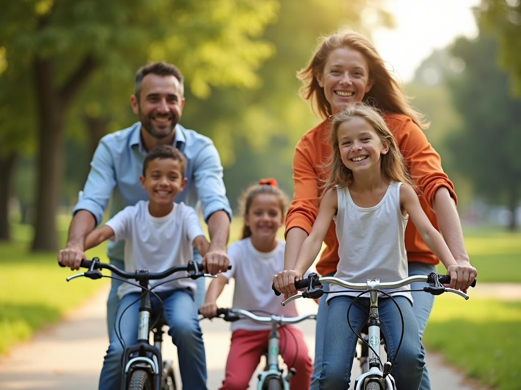 Family biking together for cardio