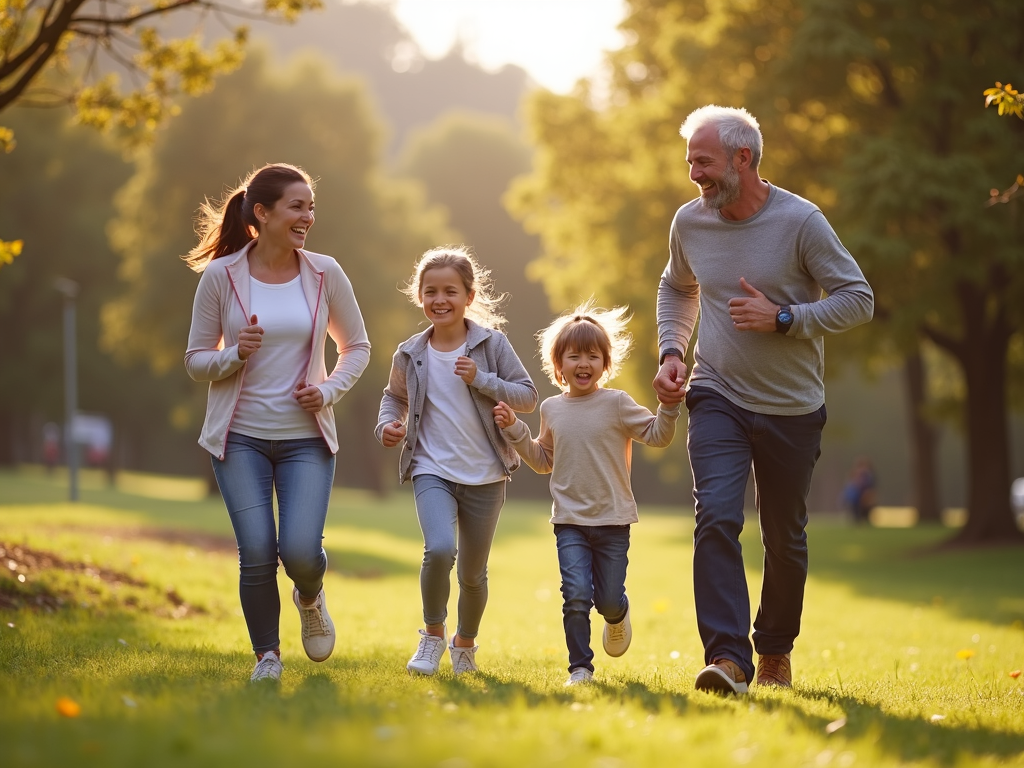 Family jogging together in park