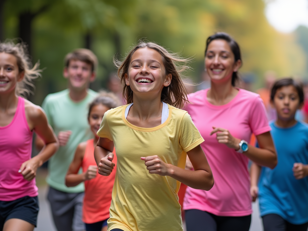 Runners enjoying a family fun run together