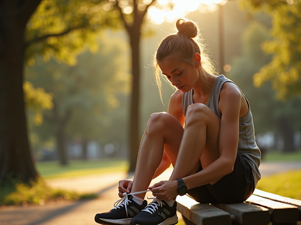 Beginner runner getting ready to train