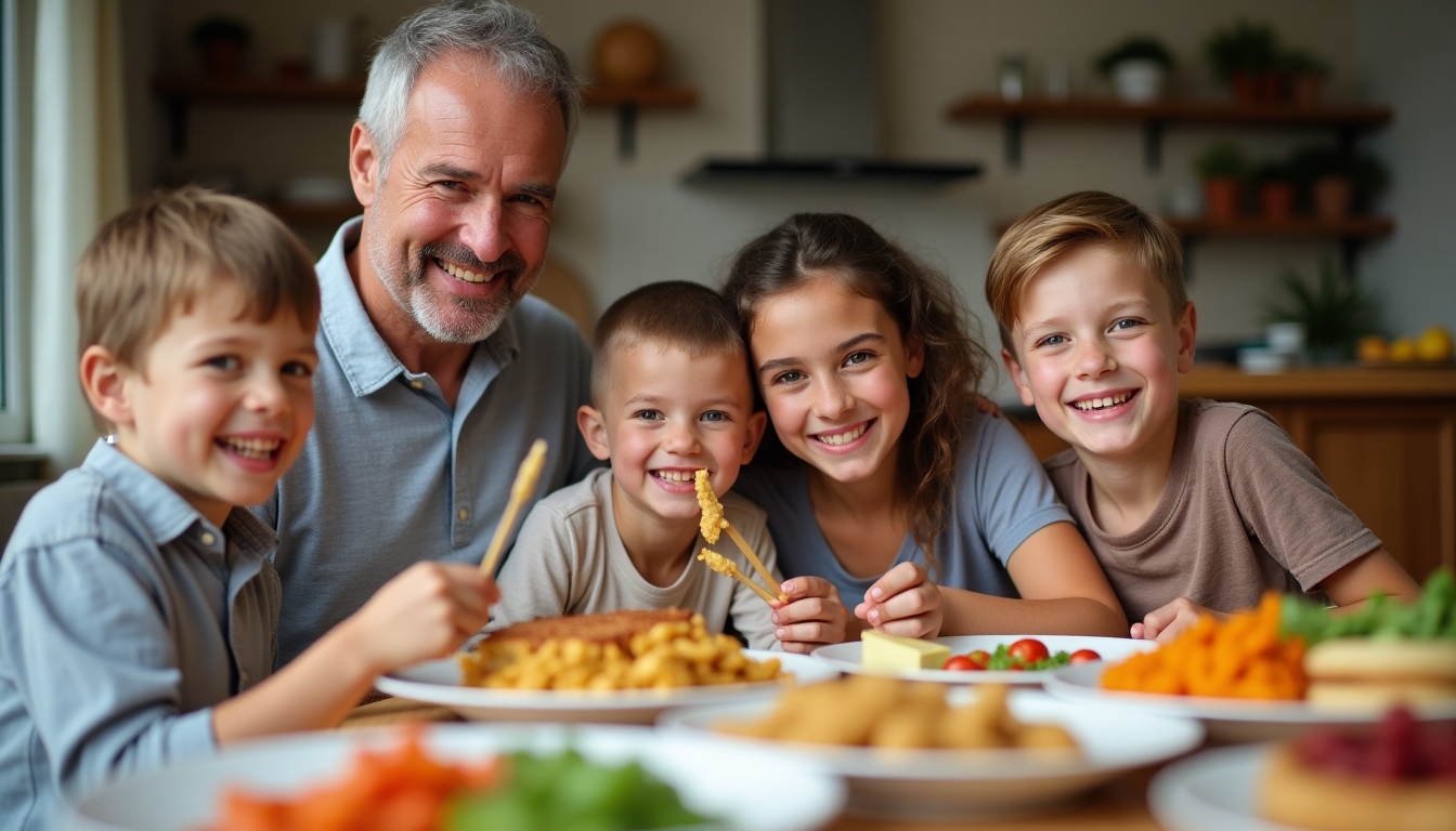 Family enjoying an allergy-friendly meal together