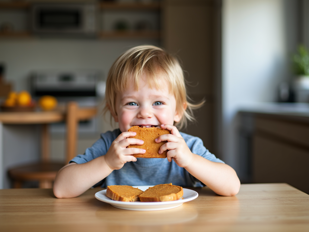 Child eating peanut butter post-immunotherapy