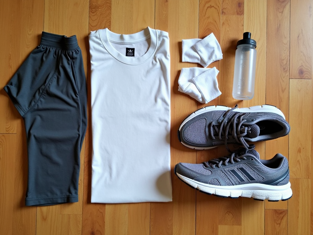 Essential running gear laid out for a beginner