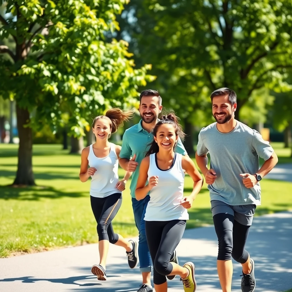 Family exercising together in a park