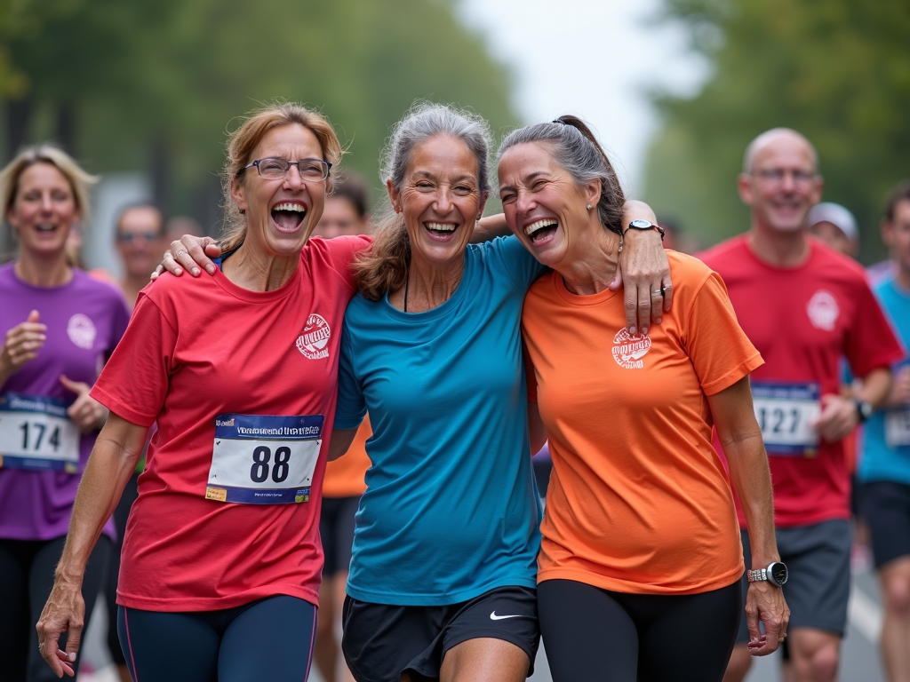 Joyful runners celebrating after a charity run