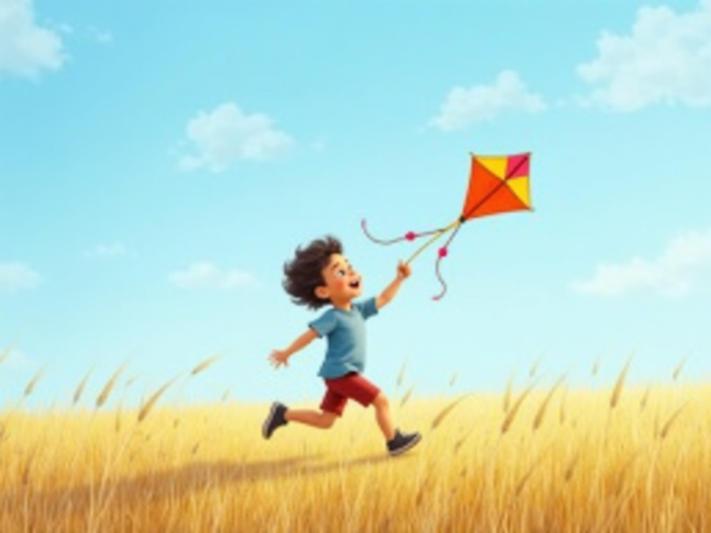 Child flying a kite outdoors