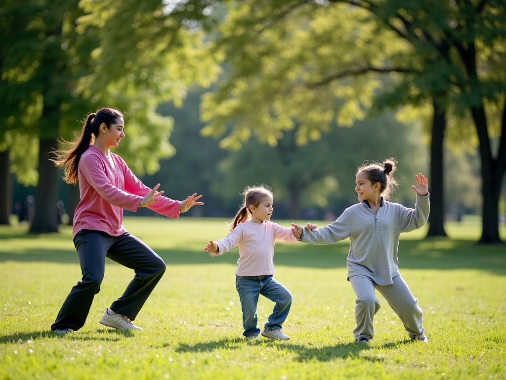 Family practicing tai chi together