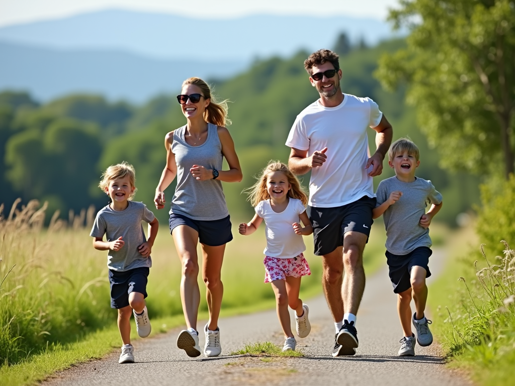 A family enjoying a scenic 5K race together