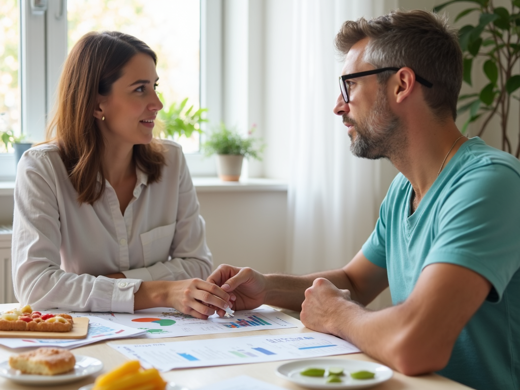 Dietitian educating a diabetes patient on meal planning.
